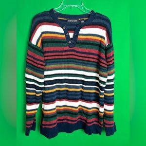 Vintage College Stripped Button Up Sweater (unisex)